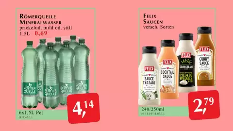 Winkler Markt Flugblatt Seite 2: RÖMERQUELLE MINERALWASSER prickelnd, mild od. still 1,5L 0,69 FELIX SAUCEN versch. Sorten