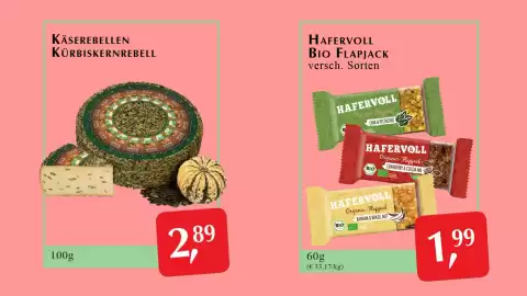 Winkler Markt Flugblatt Seite 4: Käserebellen Kürbiskernrebell €2,89, Hafervoll Bio Flapjack €1,99