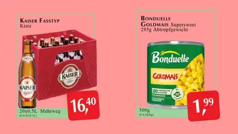 Winkler Markt Flugblatt Seite 8: Kaiser Fasstyp €16,40, Bonduelle Goldmais Supersweet €1,99