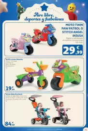 Folleto Alcampo Página 73: Triciclo o moto dinorider €19,99, Injusa moto twin paw patrol o stitch angel €29,99