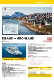 Billa Reisen Flugblatt Seite 7: AIDA GRÖNLAND Ilimanaq Sisimiut Polarkreis überquerung. ISLAND Seyðisfjörður Nordkap