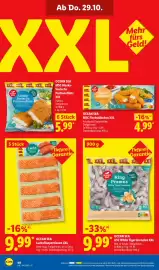 Lidl Prospekt woche 44 Seite 66: OCEAN SEA Lachsfiletportionen XXL €9,99, OCEAN SEA ASC White Tiger Garnelen XXL €9,99