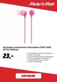 Media Markt gazetka tydzień 43 Strona 11: Słuchawki przewodowe dokanałowe Sony MDR-EX15LP różowy €23,00
