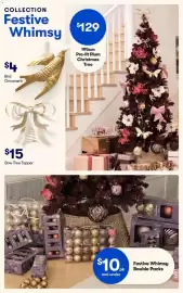 BIG W catalogue Page 10: Festive Whimsy 195cm Pre-lit Plum Christmas Tree €129,00, Festive Whimsy Bauble Packs €10,00