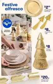 BIG W catalogue Page 13: Tabletop Tree 25cm €8,00, Charger Plate Gold Ruffle €2,50