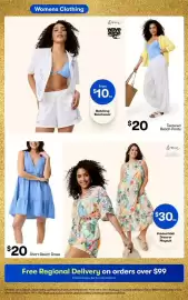 BIG W catalogue Page 29: Printed Midi Dress or Playsuit €30,00, Textured Beach Pants €20,00