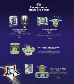 Catalogue Fnac page 102: Lexibook réveil veilleuse grogu €34,99, Funko pop! star wars grogu €16,99