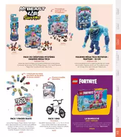Catalogue Fnac page 41: Lego / fortnite la bamboche €199,99, Mrbeast lab figurine méga tech mutator : panthar €29,99