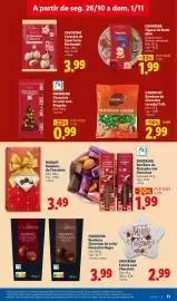 Folheto Lidl semana 44 Página 21: Candy cat bombons creme €2,99, Favorina chocolate de leite com drageias €0,99