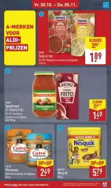 ALDI folder week 44 Pagina 49: Nestlé Nesquik €5,79, Calvé Pindakaas €2,49