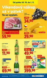 Lidl leták Strana 57: Hrozny tmavé 1kg €34,90, Vepřová kýta bez kosti vcelku chlazená 1kg €59,90