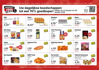 Budget Food folder week 43 Pagina 1: Pizzameel €0,25, Stëlz Raspberry of Mango €3,00
