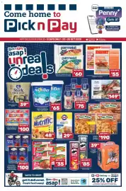 Pick n Pay catalogue Page 1: Eskort Pre-Sliced Pepperoni Loaf €55,00, Lucky Star Shredded Tuna €100,00