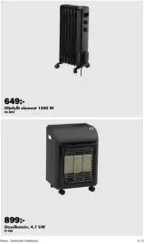 Biltema reklamblad Sida 4: Oljefyllt element 1500 W €649,00, Gasolkamin, 4,1 kW €899,00