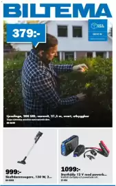 Biltema reklamblad Sida 1: Skaftdammsugare €999,00, Starthjälp 12 V med powerbank €1.099,00