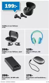 Biltema reklamblad Sida 33: Trådlösa in-ear hörlurar, sport €299,00, Hörlurar till barn, blå €129,00