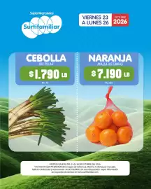 Catálogo Surtifamiliar Página 7: Supermercados VIERNES 23 OCTUBRE A LUNES 26 2026 Surtifamiliar CEBOLLA SIN PELAR $1.790 LB