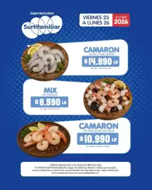Catálogo Surtifamiliar Página 9: Supermercados Surtifamiliar VIERNES 23 OCTUBRE A LUNES 26 2026 MIX DE MARISCOS $8.590 LB