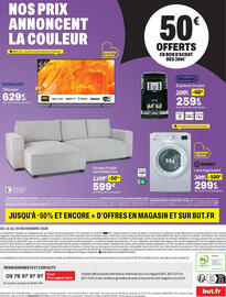 Catalogue BUT page 8: SAMSUNG Téléviseur €629,99, INDESIT Lave-linge hublot €299,99