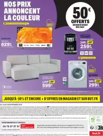 Catalogue BUT page 8: SAMSUNG Téléviseur €629,99, INDESIT Lave-linge hublot €299,99