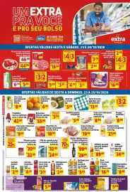 Encarte Mercado Extra Página 1: Refrigerante Dolly guaraná ou laranja €5,09, Ovos brancos grandes €13,30