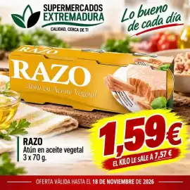 Folleto Supermercados Extremadura Página 2: Razo - atún en aceite vegetal €1,59