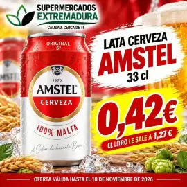 Folleto Supermercados Extremadura Página 4: Amstel - lata cerveza €0,42