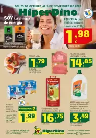 Folleto HiperDino Página 1: Actimel €1,99, Cauquis €1,79
