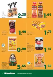 Folleto HiperDino Página 16: Helios mermelada extra fresa €1,75, Bimbo bagels semillas o clásico €2,35