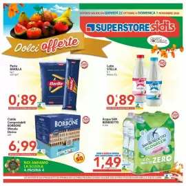 Volantino Sidis | superstore Pagina 1: Pasta Barilla €0,89, Acqua San Benedetto Ecogreen €1,49