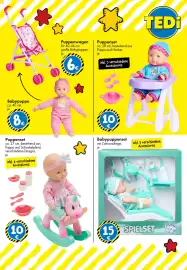 TEDi Prospekt Seite 17: Babypuppenset mit Zahnarztliege €15,00, Puppenset €10,00
