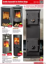 Bauhaus Prospekt Seite 13: Kaminofen 'Brasil' €1.399,00, Kaminofen 'Usedom 5 II' €1.669,00