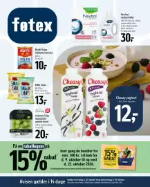 Føtex tilbudsavis uge 43 Side 1: Mutti Polpa hakkede tomater €10,00, Cheasy yoghurt €12,00