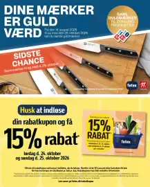Føtex tilbudsavis uge 43 Side 2: DINE MÆRKER ER GULD VÆRD SIDSTE CHANCE Fra den 14. august 2026 til og med den 29. oktober
