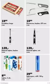 Biltema kundeavis Side 9: Fyrstikker, lange €19,90, Elektrisk lighter, bøybar €139,00