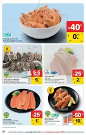 Carrefour folder Pagina 20: Schelvishaasje €2,50, Noorse gerookte zalm lange sneetjes €10,19