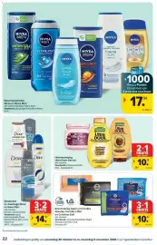 Carrefour folder Pagina 22: Haarverzorging Ultra Doux Garnier €10,00, Doucheproducten Nivea en Nivea Men €17,94