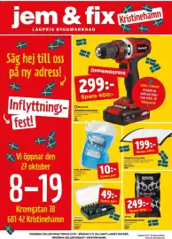 Jem&Fix reklamblad vecka 44 Sida 1: Metabo bitsset €49,00, Rolunda solrosfrö svart €249,00
