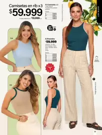 Catálogo Loguin Página 71: Pantalón tiro alto semiajustado €59.999,00, Camisetas en rib x3 €59.999,00