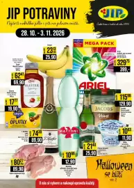 Jip leták týden 44 Strana 1: Ariel prášek, gel na praní €329,75, Spak master kečup jemný €69,90
