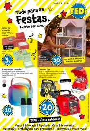 Catálogo TEDi Página 1: Conjunto de karaoke €10,00, Casa de bonecas XL €50,00