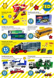 Catálogo TEDi Página 15: Camiao com contentor container truck €12,00, Autocarro escolar €15,00