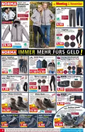 Norma Prospekt woche 45 Seite 2: Ronley Stretch-Jeans €9,99, Winter-Boots für Herren €19,99