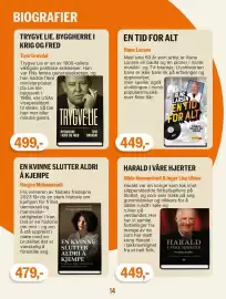 Ark Bokhandel kundeavis Side 14: En kvinne slutter aldri å kjempe €479,00, Trygve Lie. Byggherre i krig og fred €499,00