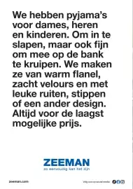 Zeeman folder Pagina 2: We hebben pyjama's voor dames, heren en kinderen. Om in te slapen, maar ook fijn om mee op de bank