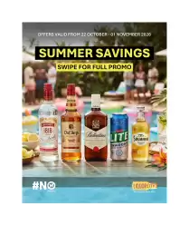 Liquor City catalogue Page 1: OFFERS VALID FROM 22 OCTOBER - 01 NOVEMBER 2026 SUMMER SAVINGS SWIPE FOR FULL PROMO SMIRNOFF