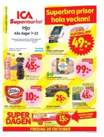 ICA Supermarket reklamblad vecka 44 Sida 1: Kronfågel kycklingfilé €99,00, Peka potatisgratäng, rotfruktsgratäng €45,00