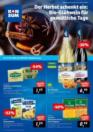 KONSUM Prospekt Seite 1: Delverde Classica italienische Pasta €0,99, Milram Käsescheiben €1,29