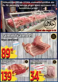 Supergrossen reklamblad vecka 44 Sida 3: Kycklingben €34,95, Lammframdel €89,95