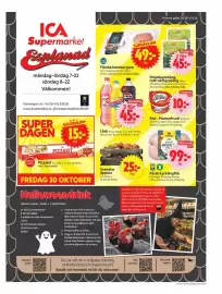 ICA Supermarket reklamblad vecka 44 Sida 1: Färska hamburgare €49,00, Pizzakit €15,00